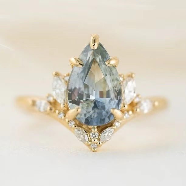 Simple And Elegant Blue Crystal Jewelry Ins Diamond Inlaid Women's Ring