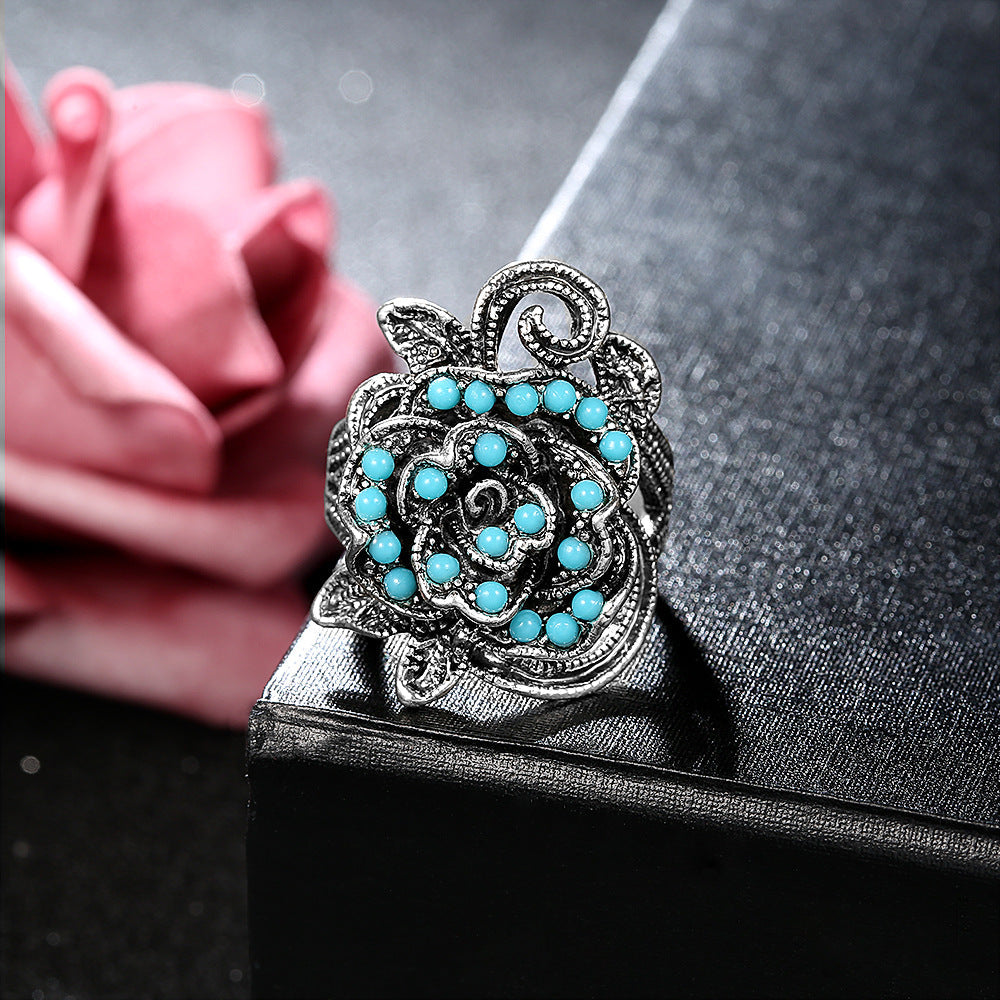 New Alloy Rose Ring Inlaid With Diamonds